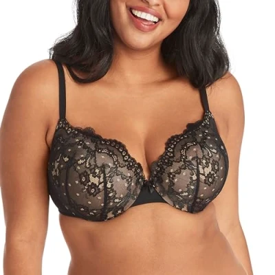 Image of Maidenform Women&#039;s Underwire, Love The Lift Smoothing Demi, Push up Bra, Opaque, Black/Body Beige Lace, 40B