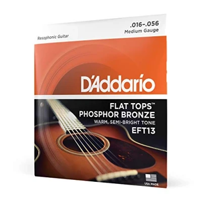 Image of D&#039;Addario Guitar Strings Acoustic Flat Tops Phosphor Bronze For 6 String Warm, Semi Bright Tone EFT13 Resophonic Guitar, 16 56