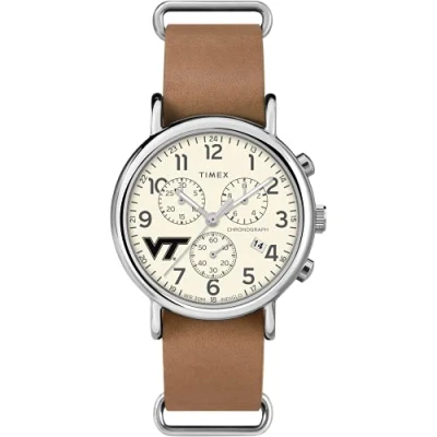 Image of Timex Tribute Men&#039;s Collegiate Weekender Chrono 40mm Quartz Leather Strap, Virginia Tech Hokies, Military