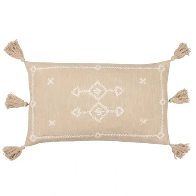 Image of Yard Folis Embroidered Feather Filled Cushion Stone Cotton Size 30 cm x 50