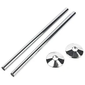 Image of Radiator Pipe Sleeve Covers and Collars in Chrome Effect 15mm x 200mm (2 2 Pack)