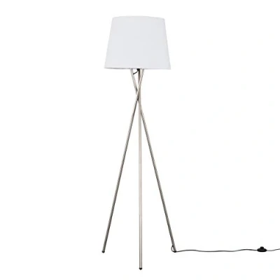 Image of MiniSun Modern Brushed Chrome Metal Tripod Floor Lamp with a White Tapered Shade