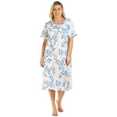 Image of Undercover Ladies Roses Jersey Short Sleeve Nightie 0204 Blue 14 16
