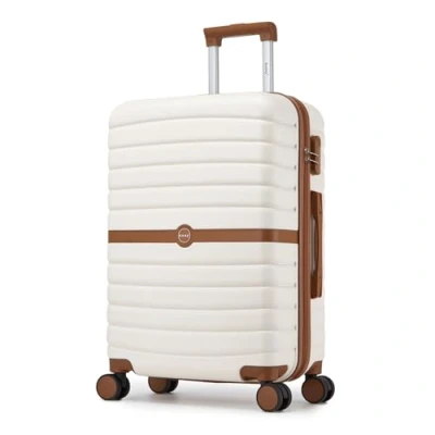 Image of Kono Medium Suitcase 24 inch Lightweight ABS + PC Hard Shell Trolley Case Travel Check in Luggage with 3 Digit Combination Lock Spinner Wheels (Cream/Brown)