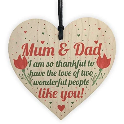 Image of RED OCEAN Mum And Dad Joint Gifts Wooden Heart Birthday Christmas Thank You Plaque Keepsake