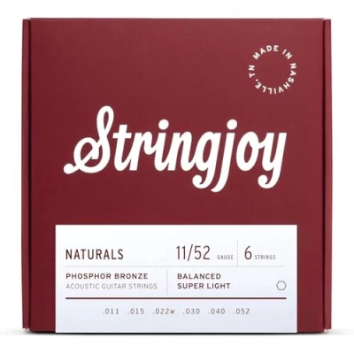 Image of Stringjoy NB1152 Naturals Phosphor Bronze Acoustic Guitar Strings, 11 52 Durable Super light Gauge Premium Strings 6 String Set for Clear Tones