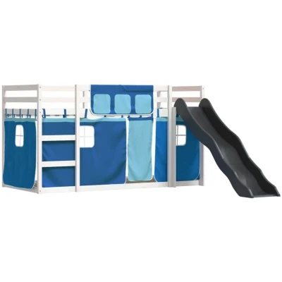 Image of vidaXL Bunk Bed without Mattress with Slide and Curtains Blue 90x200 cm