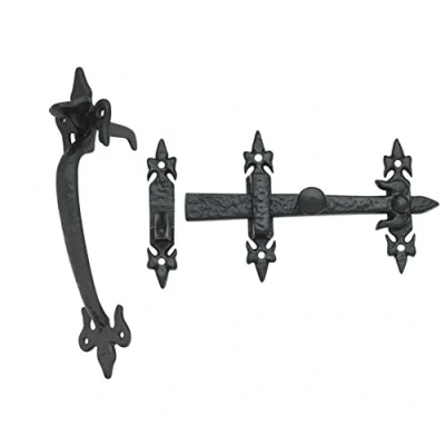 Image of Black Antique Iron SUFFOLK THUMB LATCH Fleur de Lys Gate Catch Handle from EUROART