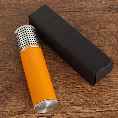 Image of Metal Cigar Tube Travel Humidor Box Portable 3 Case W/Hygrometer Humidifier Outdoor Cigars Jar, Gift for Men, Yellow