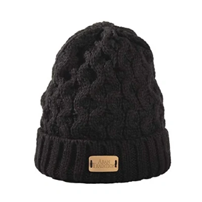 Image of Aran Traditions Ribbed Beanie Hat (Black)