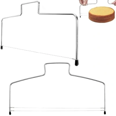 Image of DALAETUS 2 Pcs Professional Cake Cutter Set, Adjustable Leveller Cutting Wire, Stainless Steel Slicer, Kitchen Baking Tool for Birthday Layer Bread