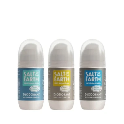 Image of Salt of the Earth Refillable Natural Deodorant Roll On, Masculine Scents Bundle (3 x 75ml) for Men, Women &amp; Kids, Vegan, Cruelty Free, 100% Ingredients
