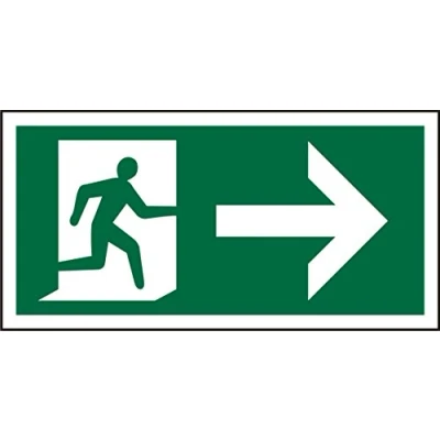 Image of Seco Fire Exit Man Running Right &amp; Arrow Pointing Pictogram Sign, 200mm x 100mm Self Adhesive Vinyl