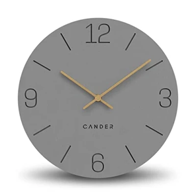 Image of Cander Berlin MNU 2630 H Wall Clock MDF Silent without Ticking Noises 30 cm Analogue Living Room Modern Vintage Grey Wooden Hands