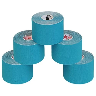 Image of ALPIDEX 5 Rolls Kinesiology Tape Many Colors m x cm Application Examples E Book Skin Friendly Muscle Support Elastic Strapping Tape, Colour:light blue