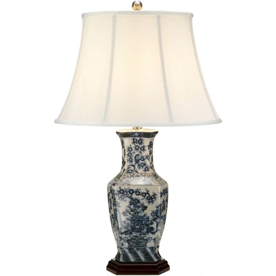 Image of Blue Hex Chinese Porcelain Table Lamp Floral Patern