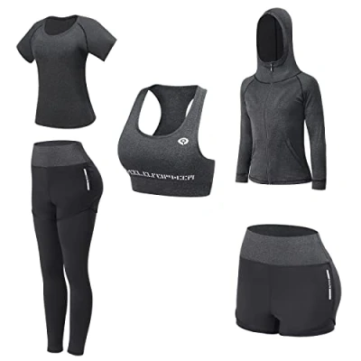 Image of Women&#039;s 5pcs Yoga Suit Sportsuits Running Jogging Gym Workout Outfit Activewear Sets Sport Exercise Fitness Clothing