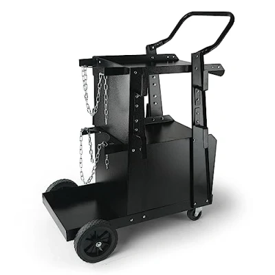 Image of VEVOR Welding Cart, 2 Tier Heavy Duty Welder Cart with Anti Theft Lockable Cabinet, 265LBS Weight Capacity, 360 Swivel Wheels, Tank Storage Safety Chains, Cabinet for TIG, ARC, Plasma Cutter