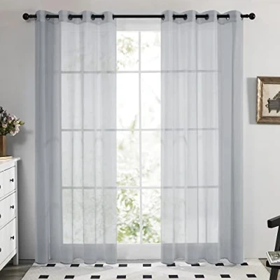Image of Deconovo Transparent Eyelet Curtains Office Grey 245 x 140 cm Set of 2