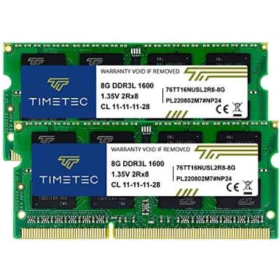 Image of Timetec 16GB Kit (2x8GB) DDR3L/ DDR3 1600MHz PC3 12800 Unbuffered Non ECC 1.35V CL11 2Rx8 Dual Rank 204 Pin SODIMM Laptop Notebook Computer Memory RAM Module for Intel and AMD