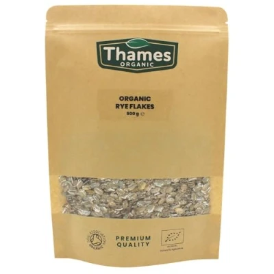 Image of Organic Rye Flakes Certified Organic, Non GMO, Vegan, No Additives, Preservatives, Resealable Bag by Thames 500g