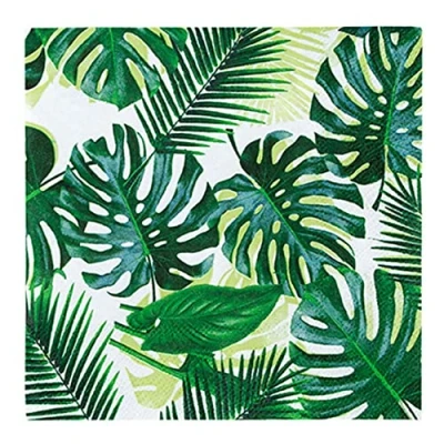 Image of Talking Tables Pack of 50 Tropical Napkins Paper Palm Leaf Serviettes for Kid&#039;s Jungle Party, Hawaiian Theme, Luau, Summer, Dinosaur, Decoupage 33cm, TROPICALNAPKINS50, 50pack