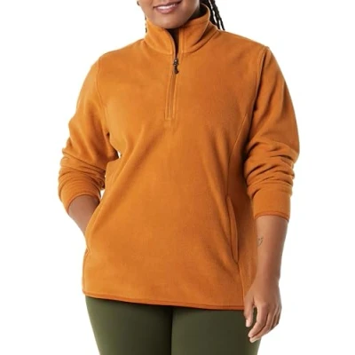 Image of Amazon Essentials Women&#039;s Classic Fit Long Sleeve Quarter Zip Polar Fleece Pullover Jacket (Available in Plus Size), Rust Orange, 3XL