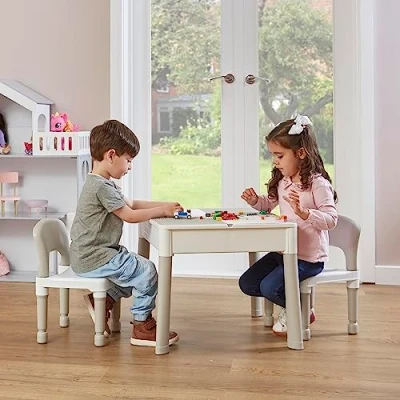 Image of Liberty House Toys Kids 5 in 1 Activity Table and 2 Chairs Set, Grey, H450 x W510 D540mm