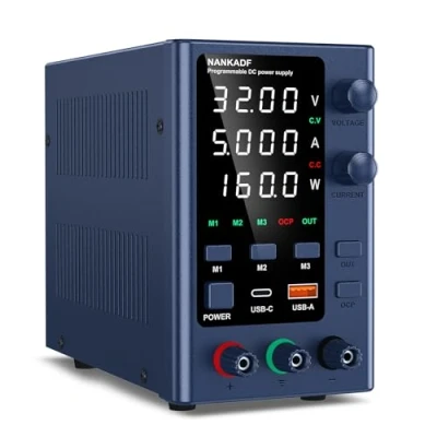 Image of DC Power Supply 0 30V 5A, Lab Variable with Memory Storage, Bench Encoder Adjustment &amp; USB A/Type C Fast Charging Interface