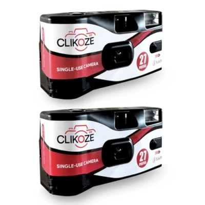 Image of Clikoze Disposable Camera with 27 Exposures, Ultramax ISO 400 35mm Film Single Use Flash (2 Camera&#039;s)