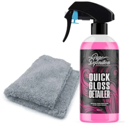 Image of Quick Detailer Spray, Clay Lube and Wax For Car, High Gloss Shine Finish, Great Showroom Care Cleaning Pure Definition (500ml + Cloth)