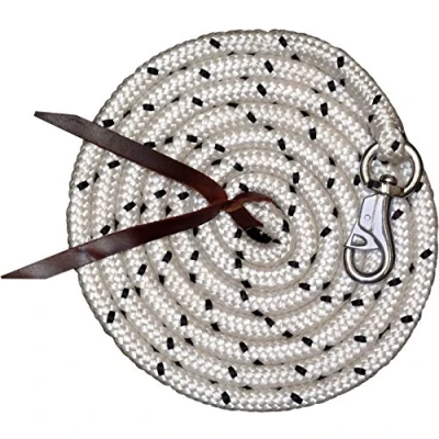 Image of Work Rope 3.2 m Base Line Lead with Bull Snap Knitted Western for Horseman Horse Training and White/Black/White/Red