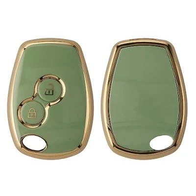 Image of kwmobile Key Cover Compatible with Renault Dacia 2 Button Car Fob Case Protector Green/Gold