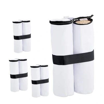 Image of Relaxdays Set of 4 Gazebo Sandbags, Oxford Fabric, Filling with Sand, Weights for Party Tents, 40 x 42 1.5 cm, White, Polyester