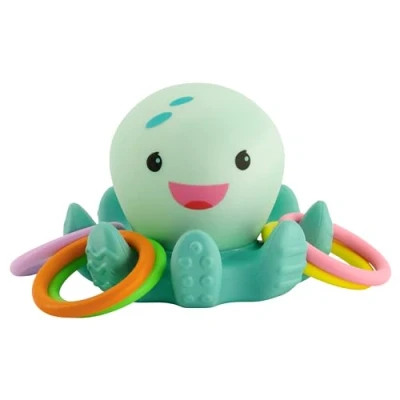 Image of Infantino Light Up Ring Catcher Octopus Bath Toy Enhancing Motor Skills in babies &amp; Toddlers Night Kids Illuminates For Engaging Play 5 Tossing Rings aged 6 months +