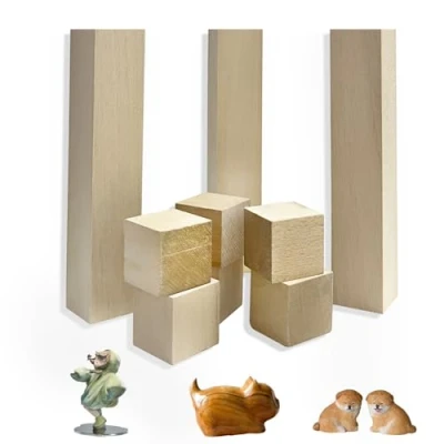 Image of 9Pcs Basswood Carving Blocks, 2 Size Smooth Unfinished Wood Blocks,DIY Kit,Shaping,Painting Creative Art Craft,Natural Whittling Blocks for Beginners and Professional