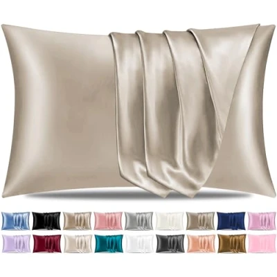 Image of Pamposh Satin Silk Pillowcases For Hair And Skin 2 Pack Standard Size with Envelope Closure (2 Pcs (50 x 75 cm), Taupe)