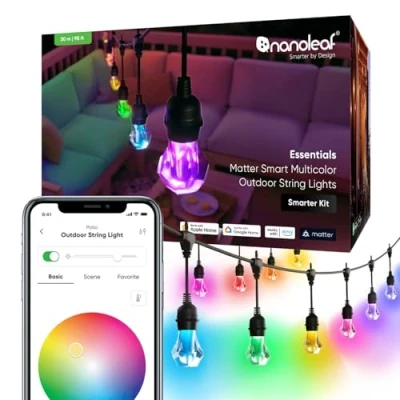 Image of Nanoleaf Outdoor Garden Gem String Lights Mains Powered, 30M Music Sync Party Light Starter Kit, 40 Addressable RGBWIC Bulbs, IP65 Waterproof, Matter over WiFi App &amp; Voice Control (Alexa Google Apple)