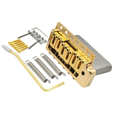Image of Wilkinson WOV09 Deluxe 52.5mm(2 1/16 inch) 6 Screw Tremolo Bridge for American Vintage Narrow Spacing Strat Electric Guitar, Gold