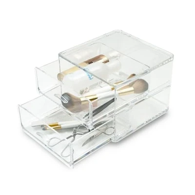Image of Addis 2 Drawer Clear Acrylic Make Up Cosmetic Desk Top Stationary Storage Organiser Box,