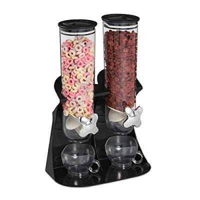 Image of Relaxdays Cereal Dispenser Double for Cereal, Cornflakes, Candy Snack Dispenser, Plastic, Black, Pack of 1