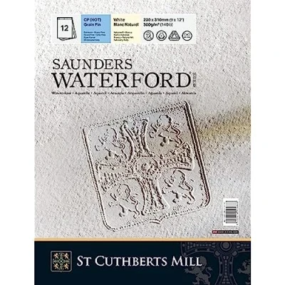 Image of St Cuthberts Mill SAUNDERS WATERFORD SERIES Watercolour Paper, 300 g/m², Fine Grain, Pad, 23 x 31 cm, Glued on One Side, 12 Sheets, Natural White