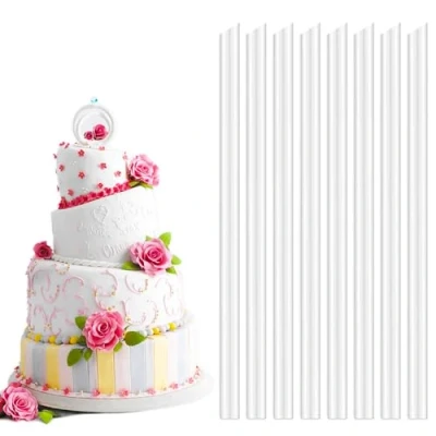 Image of RUNFENG 40 Pieces Cake Tier Supports Set, Rods, 18 cm Support Rods Reusable for Stacking and Tiered Construction, 1.1cmDiamete Transparent