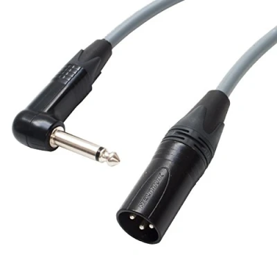 Image of Van Damme Angled Jack to Male XLR lead. Guitar/Mixer/DI Cable. Neutrik (6m, Grey)
