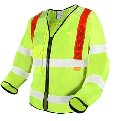 Image of SUPERIOR ORANGE BRACE YELLOW HI VIS LONG SLEEVE VEST, REFLEXITE ROAD SAFETY (L)