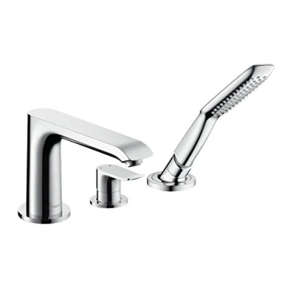 Image of hansgrohe Metris 3 hole rim mounted single lever bath mixer, chrome