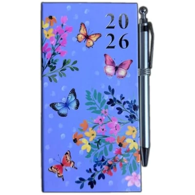 Image of 2025 Slim Week To View Diary Glitter Butterflies Designer Fashion Animated (Navy Blue)