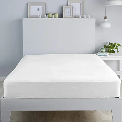 Image of Fusion White Brushed Cotton King Fitted Sheet (152 x 200 28cm) Bedding Plain Bed Soft &amp; Luxury 100% Hotel Bed/Fitted