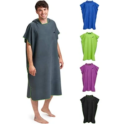 Image of Fit Flip Poncho Towel Microfibre Changing Robe Adult Towelling Swim and Surf Quick Dry Hooded for Men Women size L, Darkgray Green