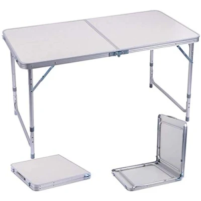 Image of PowerTools Lightweight 120CM Folding Table Portable Aluminium Foldable 3 Gear Adjustable Height for Camping Garden Party Trestle Caravan,Size:120x60x70/62/55CM